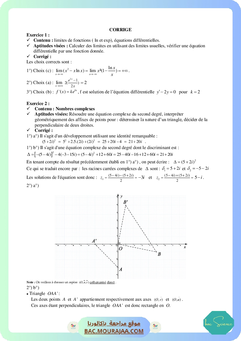 Corrigé principale math Bac 2010 – Section science